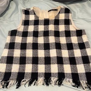 Zara Fringe Bottom Checkered Top Sixe XL